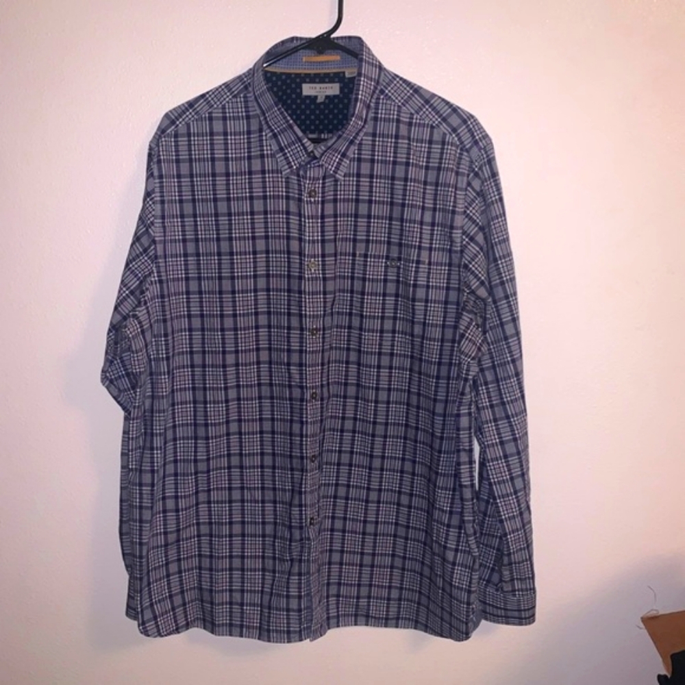 Ted Baker Long Sleeve Button Up Shirt Size 7 Blue Plaid